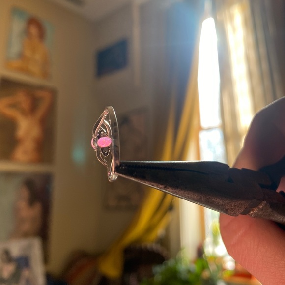 Antique Genuine Opal & Diamond Ring Stamped 925 Sterling Silver - Picture 8 of 15